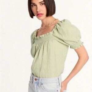 J crew puff sleeve gauze top in sage